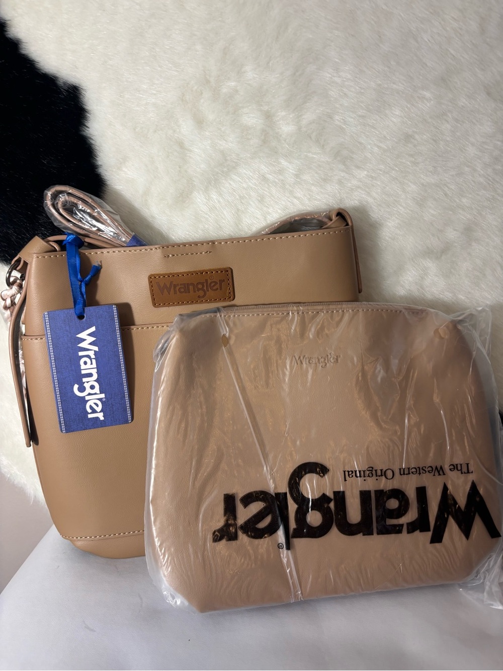 Wrangler Women's Beige/Tan Shoulder Bag Set with Matching Pouch